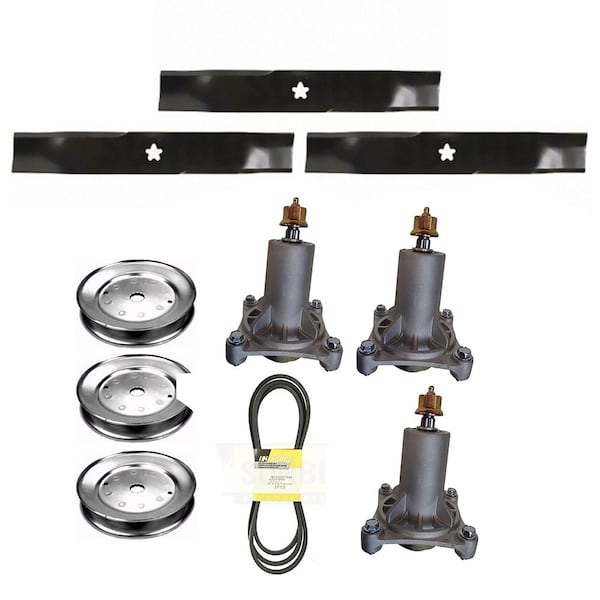 Aic Replacement Parts 48 Lawn Mower Deck Rebuild Kit Spindles Belt Pulleys Blades: Fits Husqvarna YTH 192870-PULLEYBLADEBELT - main